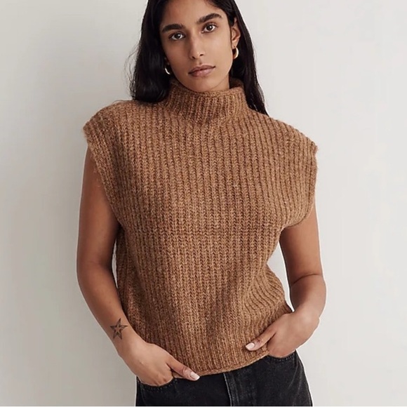 MADEWELL Stimpson Sweater Vest Chunky Wool Rib Knit Vest Toffee Large Like New - Picture 1 of 5